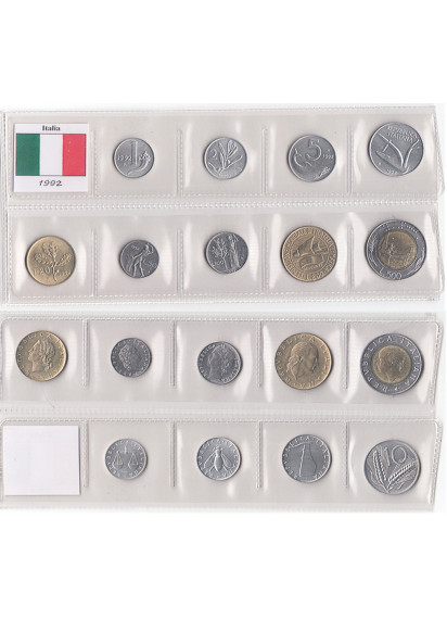1992 - Serietta di 9 monete tutte dell' anno Fior di Conio + 200 lire Comm. Genova